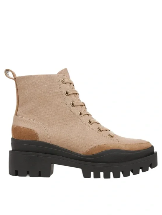 VIONIC Booties Mellie Combat NEW Comfort Waterproof Suede Canvas Camel Size 8.5 - Picture 2 of 9